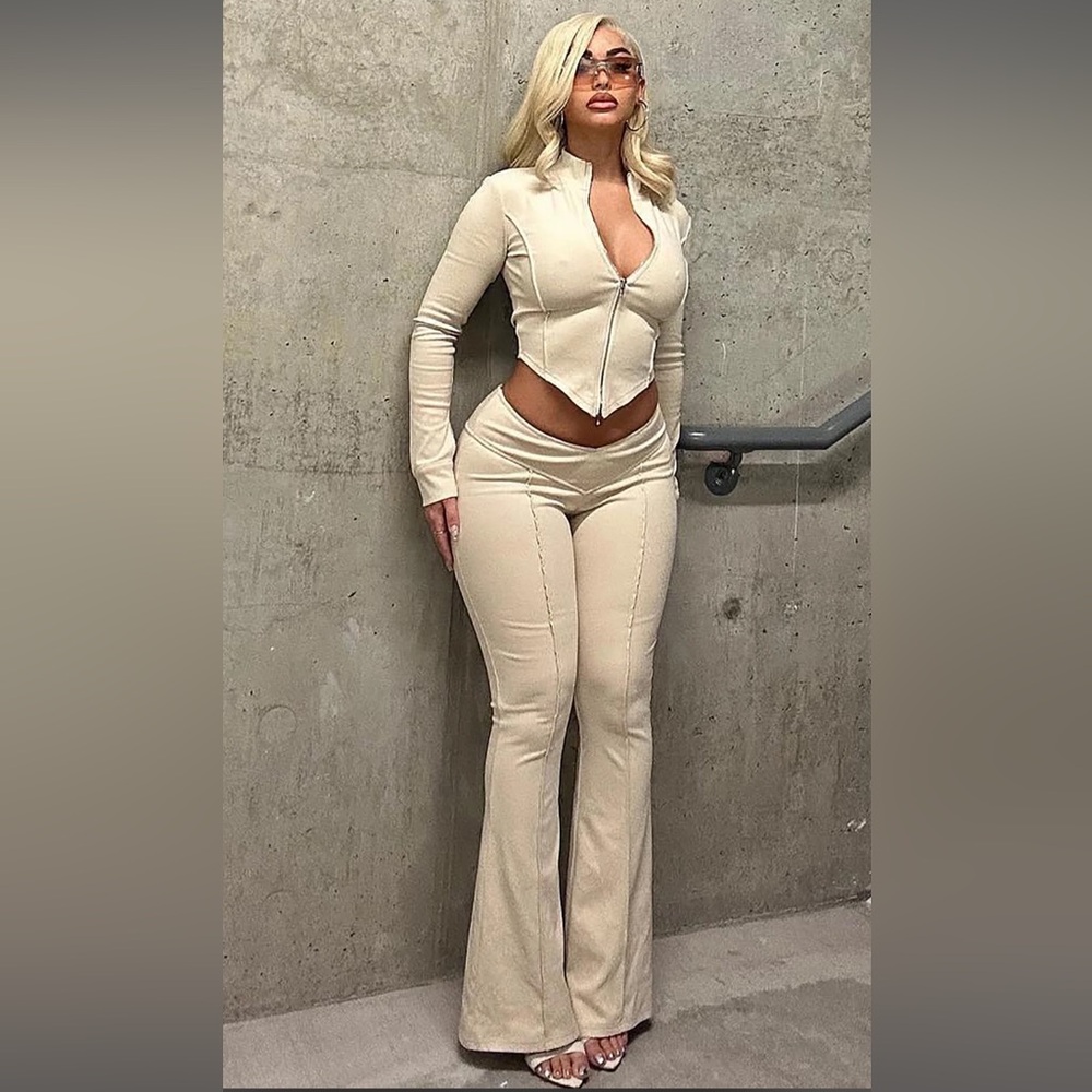 Fashion Nova Cream Zip-Up Jumpsuit